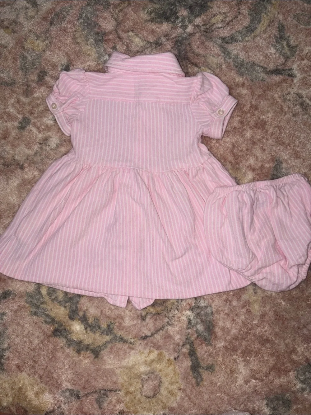 Ralph Lauren Pink and White Striped Polo Dress with Embroidered Logo